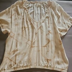 VTG Anthropologie Cloth&Stone MED Tie Neck Peasant Top Loose Fit Elastic Hem